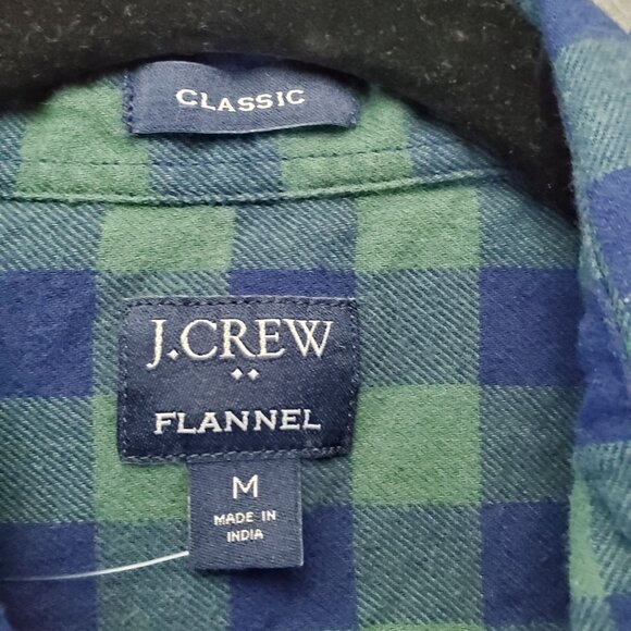 J. Crew Shirt Mens Medium Green & Blue Classic Flannel Button-Up Long Sleeve - Picture 2 of 8